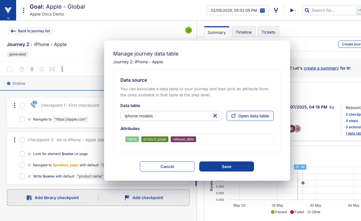 Select test data table