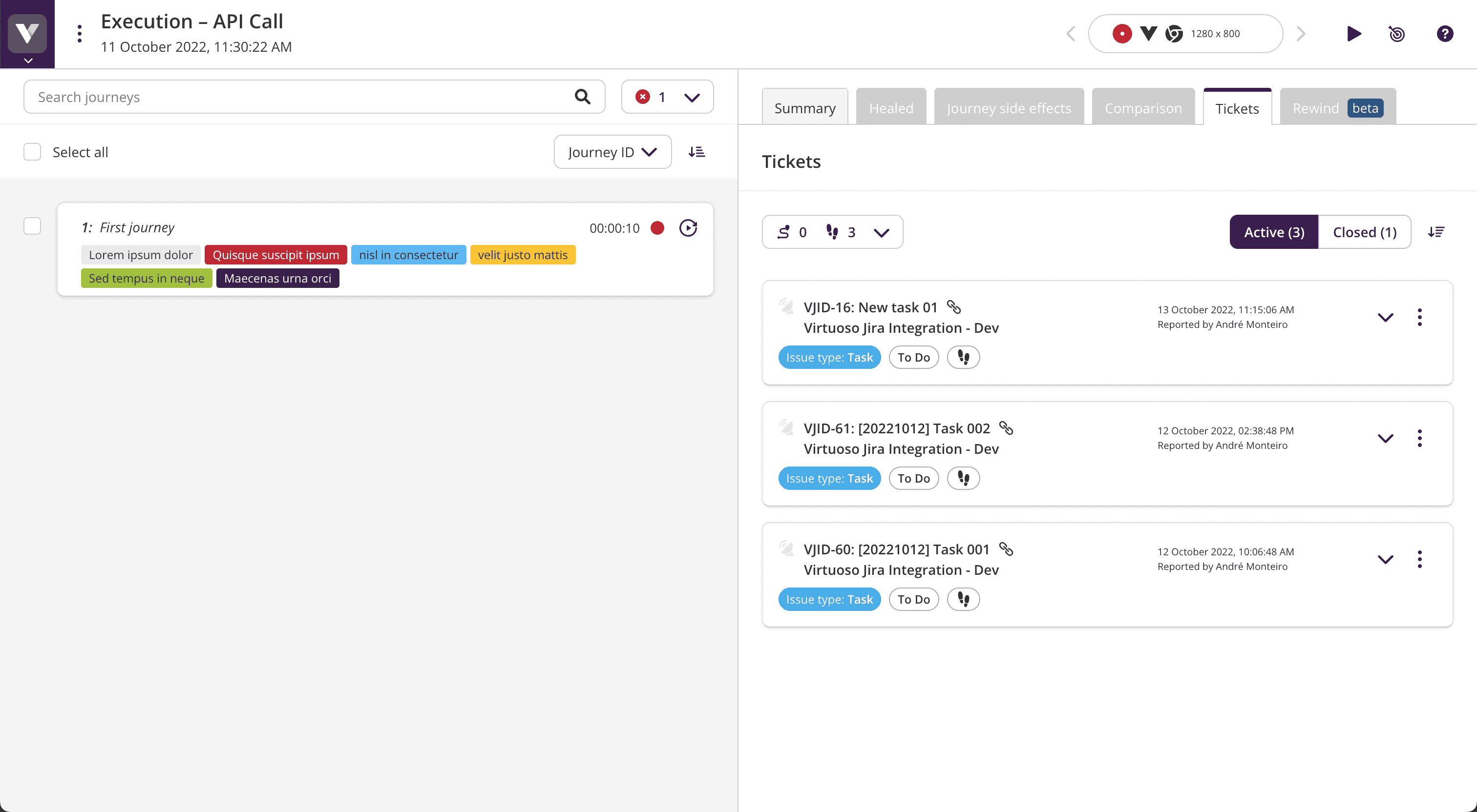 Tickets view in authoring's right section