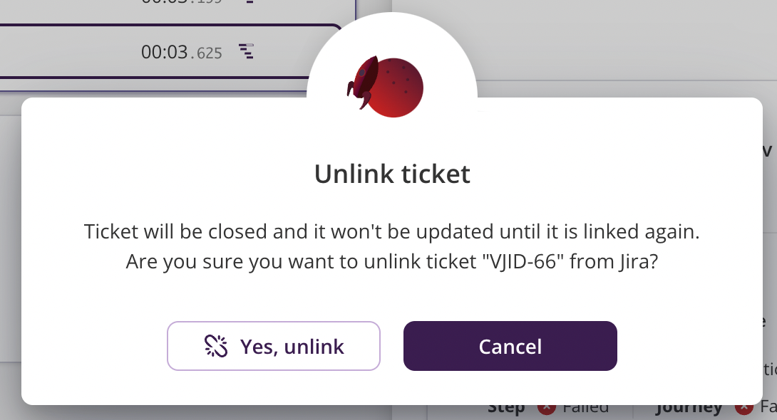 Unlink ticket dialog