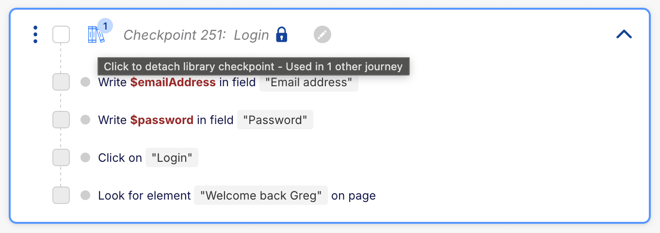 Tooltip informing how many other journeys are using a library checkpoint