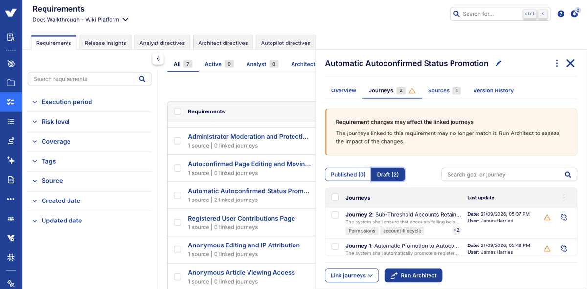 Step 8: journeys flagged by the requirement change