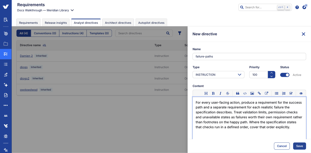 Step 5: the directive content editor