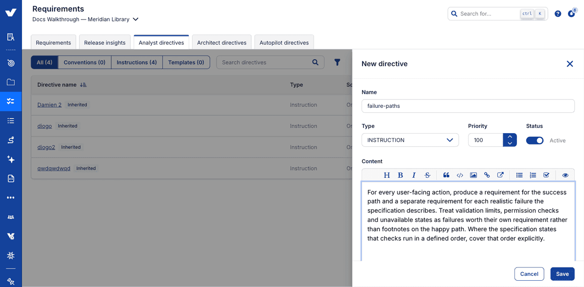 Step 5: the directive content editor