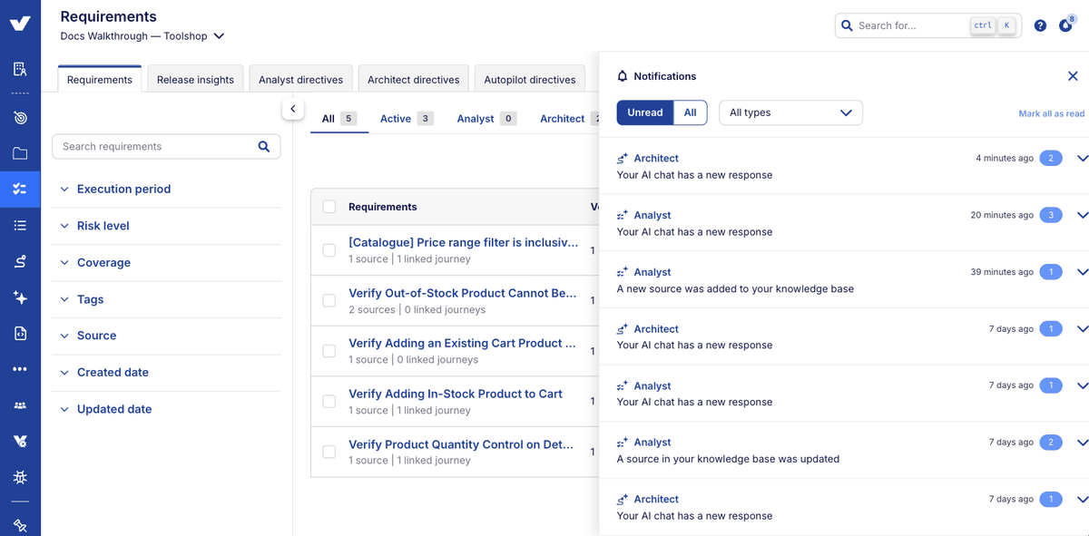Step 2: the notifications panel