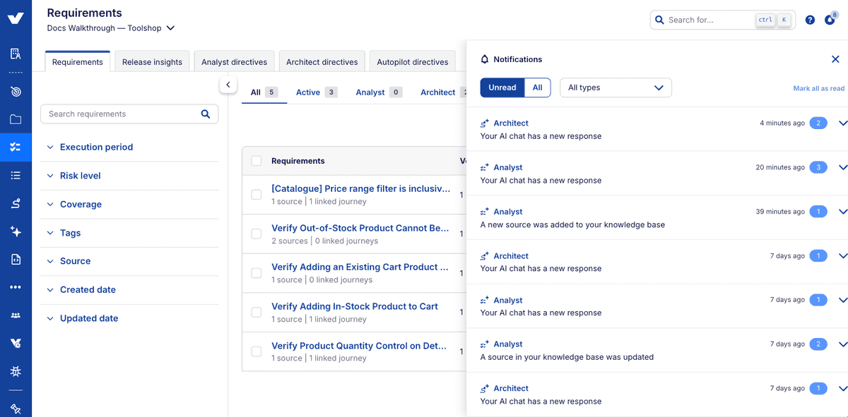 Step 2: the notifications panel