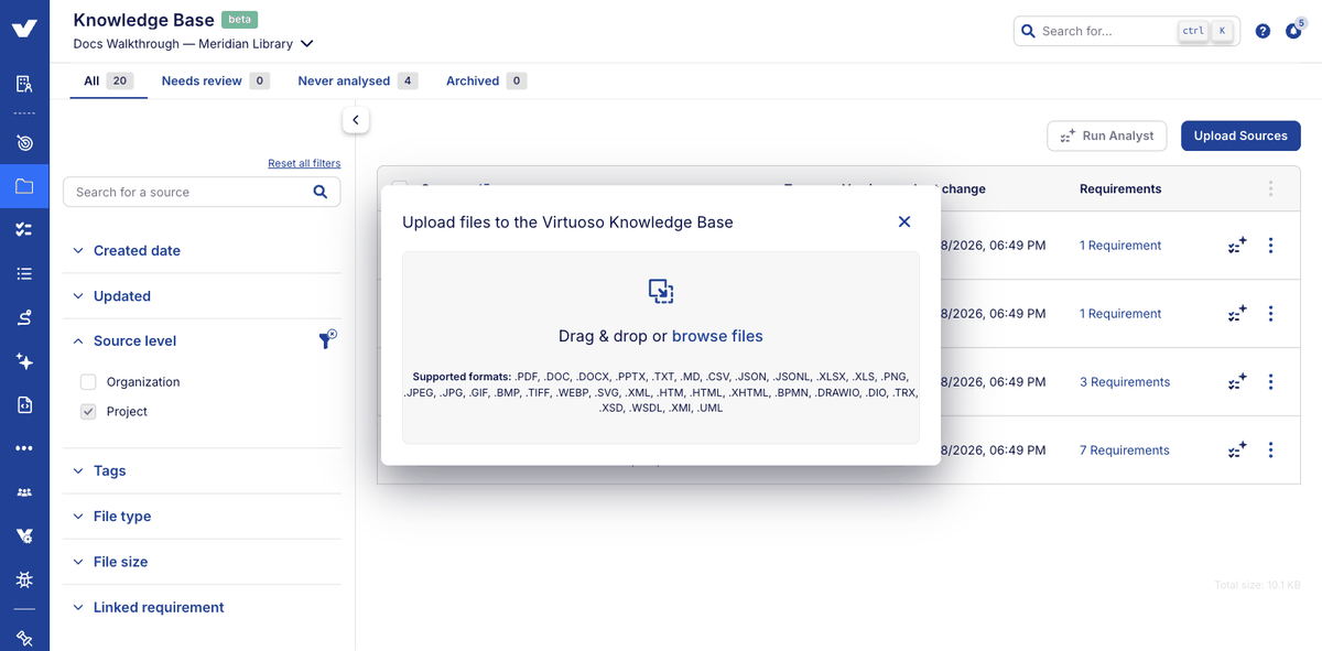 Step 3: the upload dialogue with its supported formats