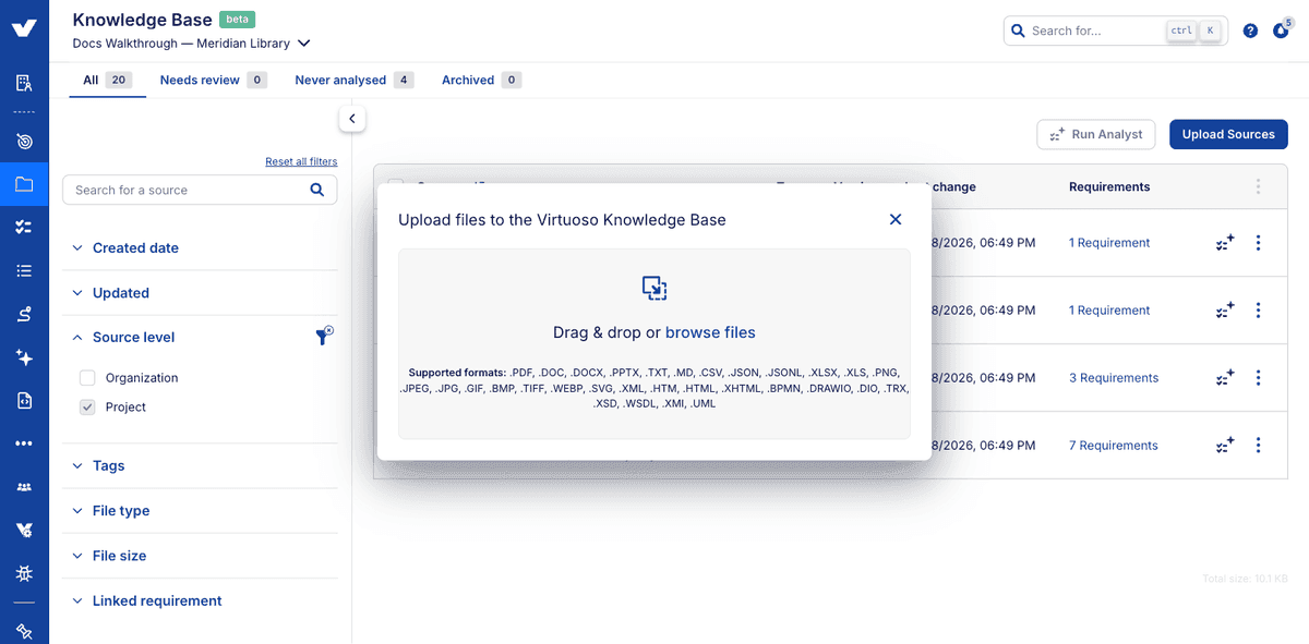 Step 3: the upload dialogue with its supported formats