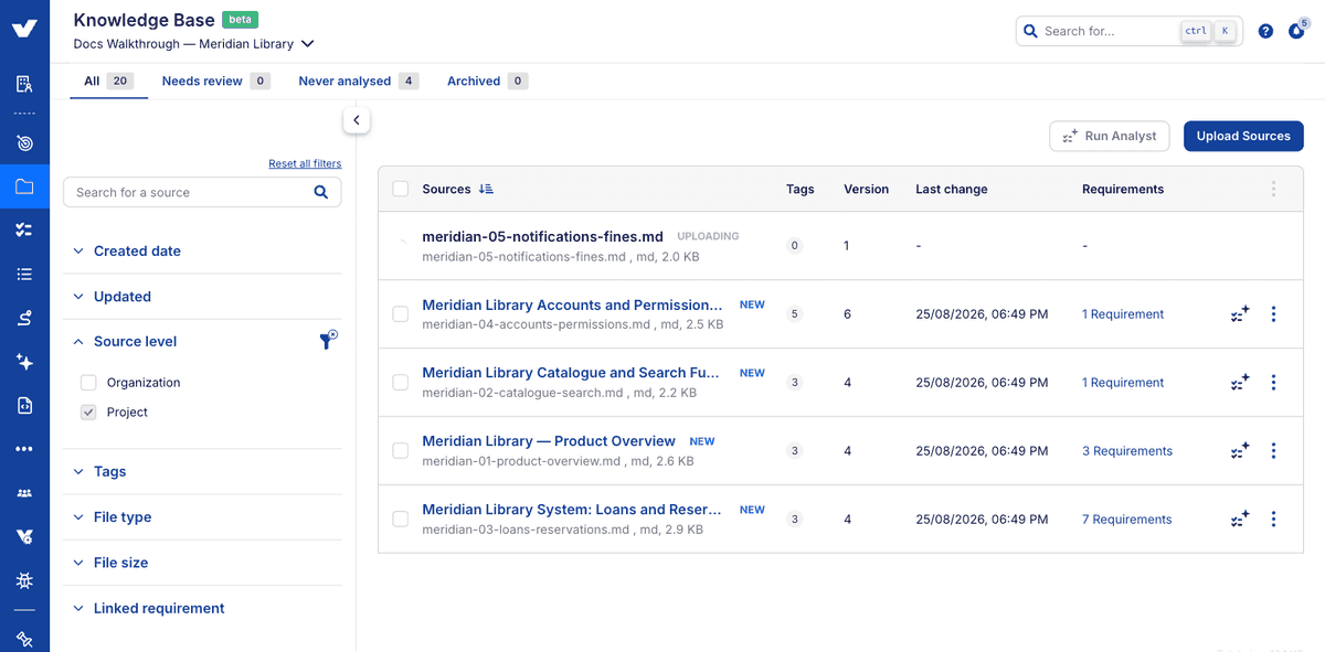 Step 4: sources showing uploading, summarising and ready states
