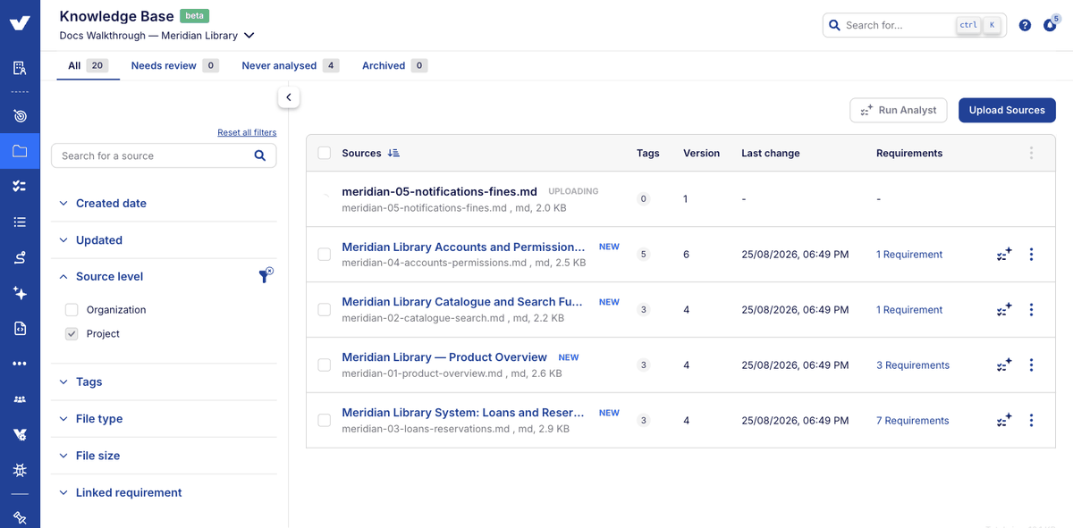 Step 4: sources showing uploading, summarising and ready states