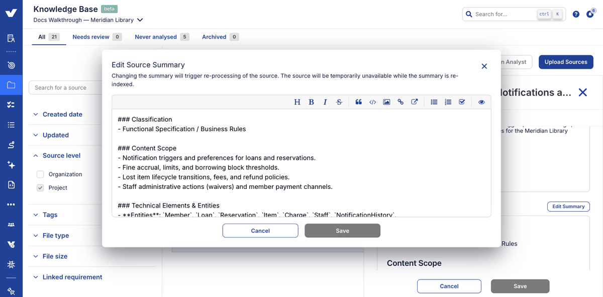 Step 6: editing a source summary