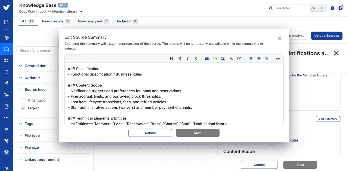 Step 6: editing a source summary