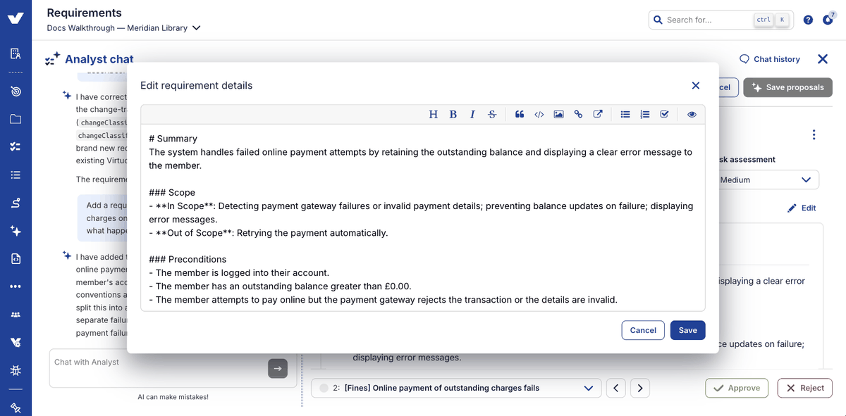 Step 10: editing a proposal's text directly