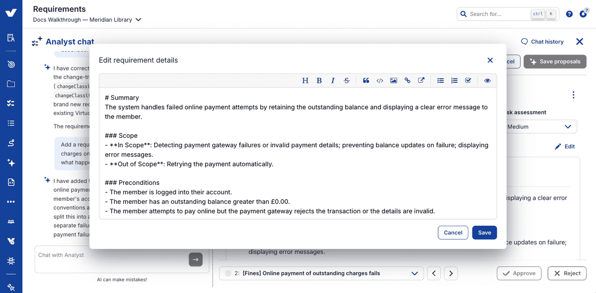Step 10: editing a proposal's text directly