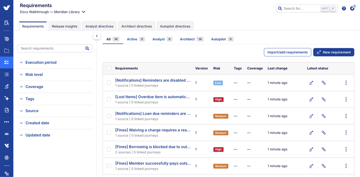 Step 15: created requirements in the project