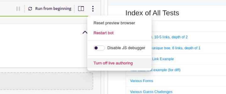 Turn off live authoring