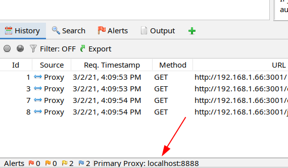 ZAP Proxy Status Bar